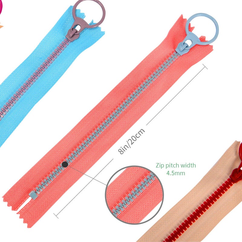 Sundee 20Pcs Colorful Resin Zippers with Ring Pulls for DIY Tailor Sewing Craft Accessories Mixed 10 Color - 8 Inch - Image 2